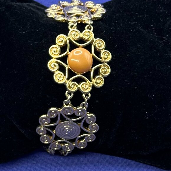 Monet Gold-Tone Swirl Heart Design Medallion Bracelet - Picture 9 of 15